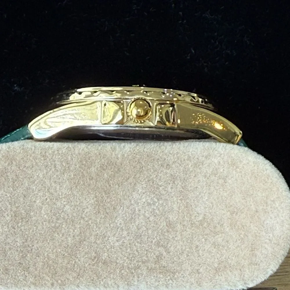 LOFT Gold Tone Green Croc Leather Band Watch Mother Of Pearl Face NWOT